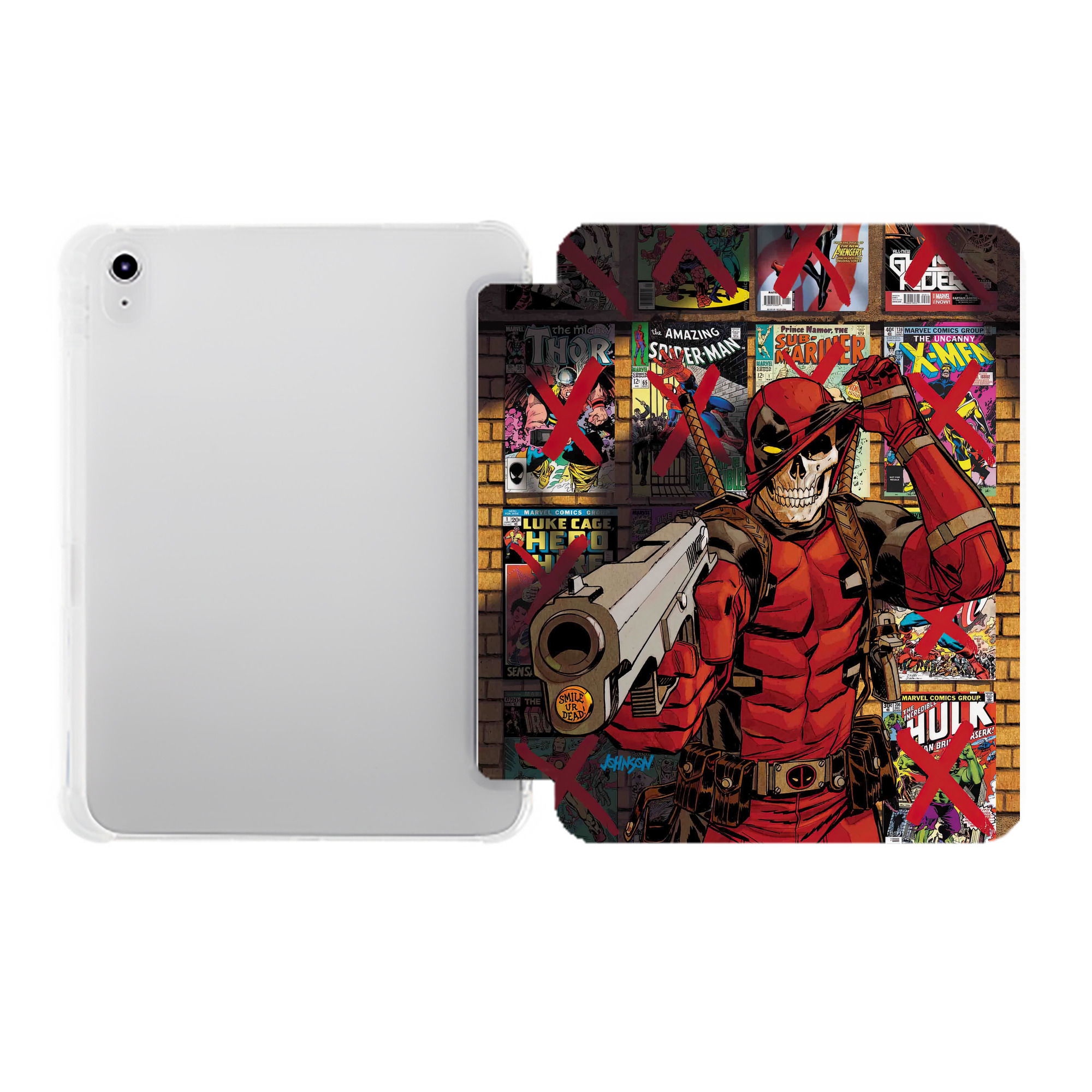 （画像用） Deadpool デッドプール IPad ケース ペン収納付き 三つ折りスタンド PUレザー×シリコン 対応機種9.5/10.5/10.9インチ
